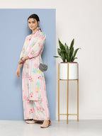 Ahalyaa Women Pink Floral Printed Gotta Patti Kurta with Palazzos | Grocsy