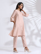 trueBrowns Light Pink Slub Kurta Co-ord Set | Grocsy