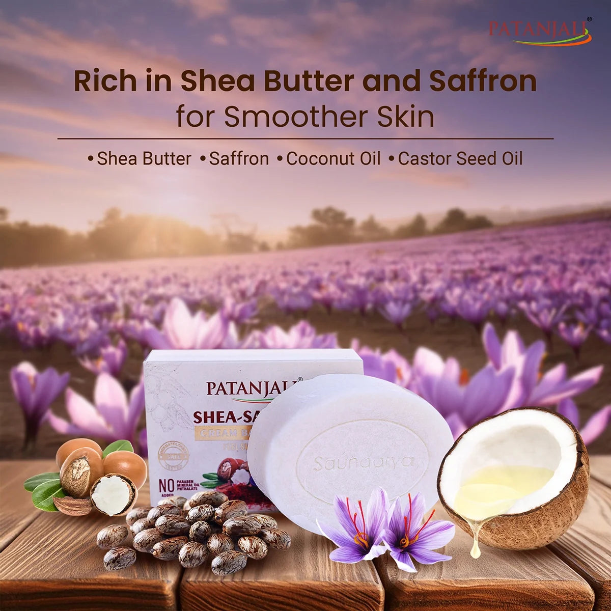 Patanjali Shea- Saffron Cream Bathing Bar 125g (B3 G1) | Grocsy