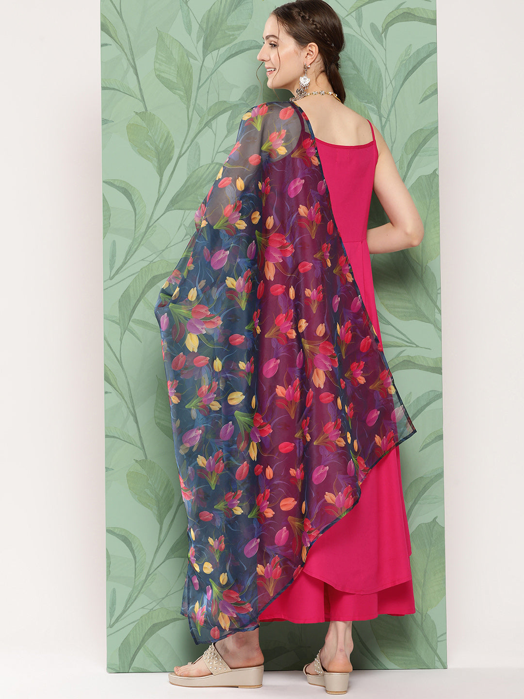 InWeave Women's Fuchsia Strappy Set W Navy Pink Or Dupatta | Grocsy