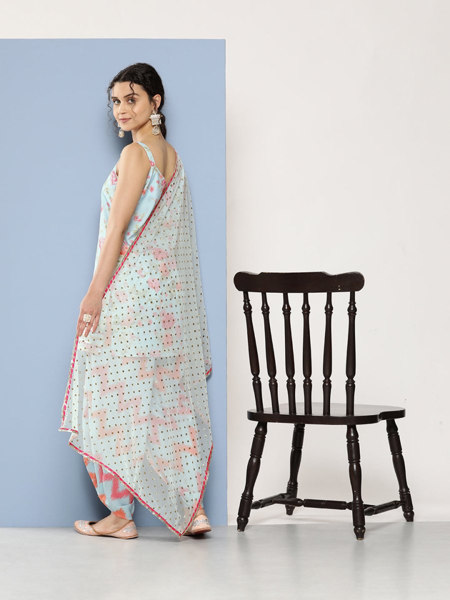 Ahalyaa Women Floral Printed Gotta Patti Kurti With Dhoti Pants & With Dupatta | Grocsy