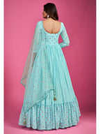 Myra Blue Chinon Silk Embroidered Gown | Grocsy
