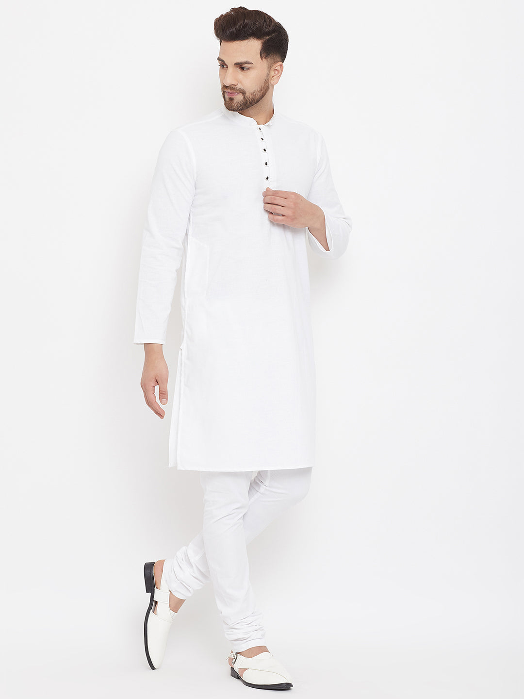 Even Apparels White Pure Cotton Kurta With Band Collar | Grocsy