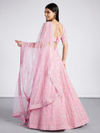 House of Panchhi Pink Net Sequins, Zarkan And Thread Embroidery Lehenga Choli & Dupatta | Grocsy