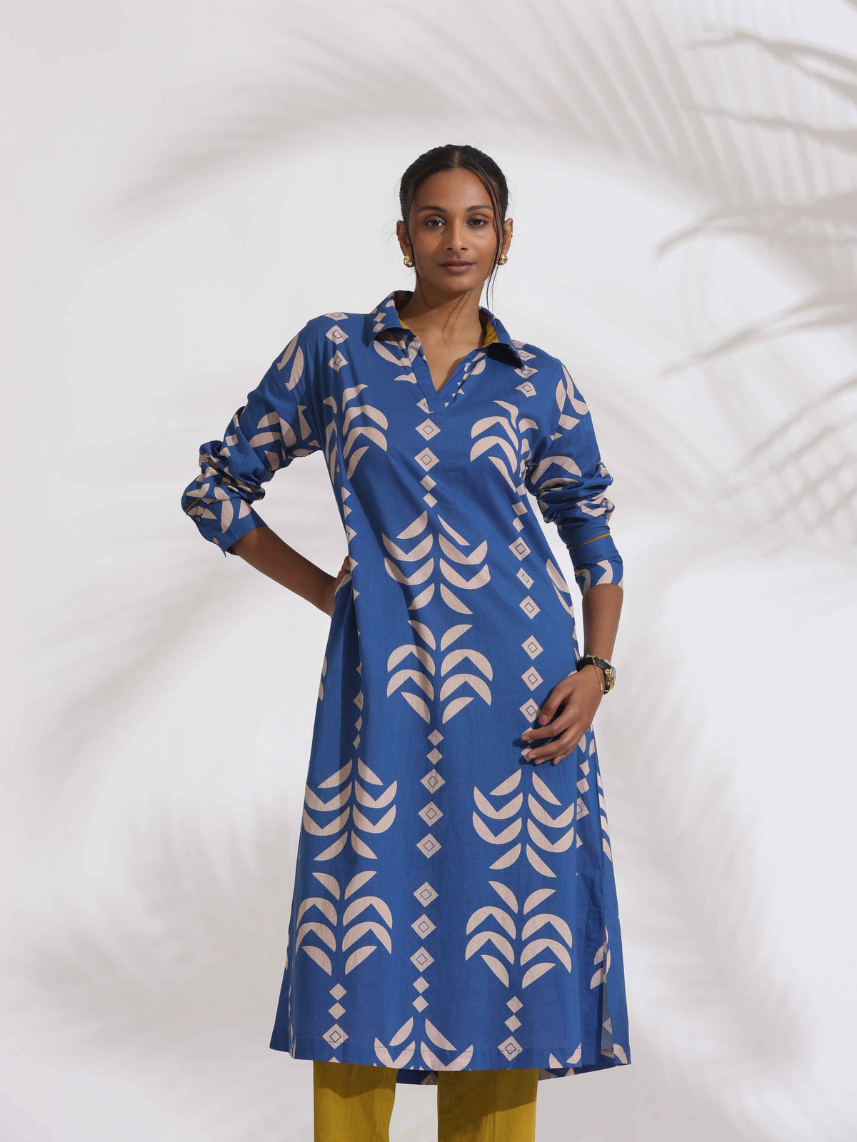 trueBrowns Blue Cotton Stripe Print Kurta Set | Grocsy