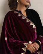 trueBrowns Wine Velvet Gota Patti Stole | Grocsy