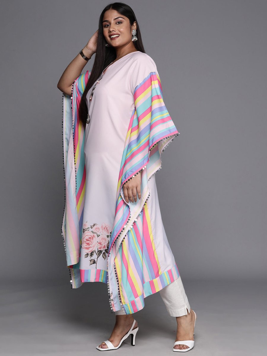 Ahalyaa Printed Plus Size Flared Sleeves Sequined Crepe Kaftan Kurta | Grocsy