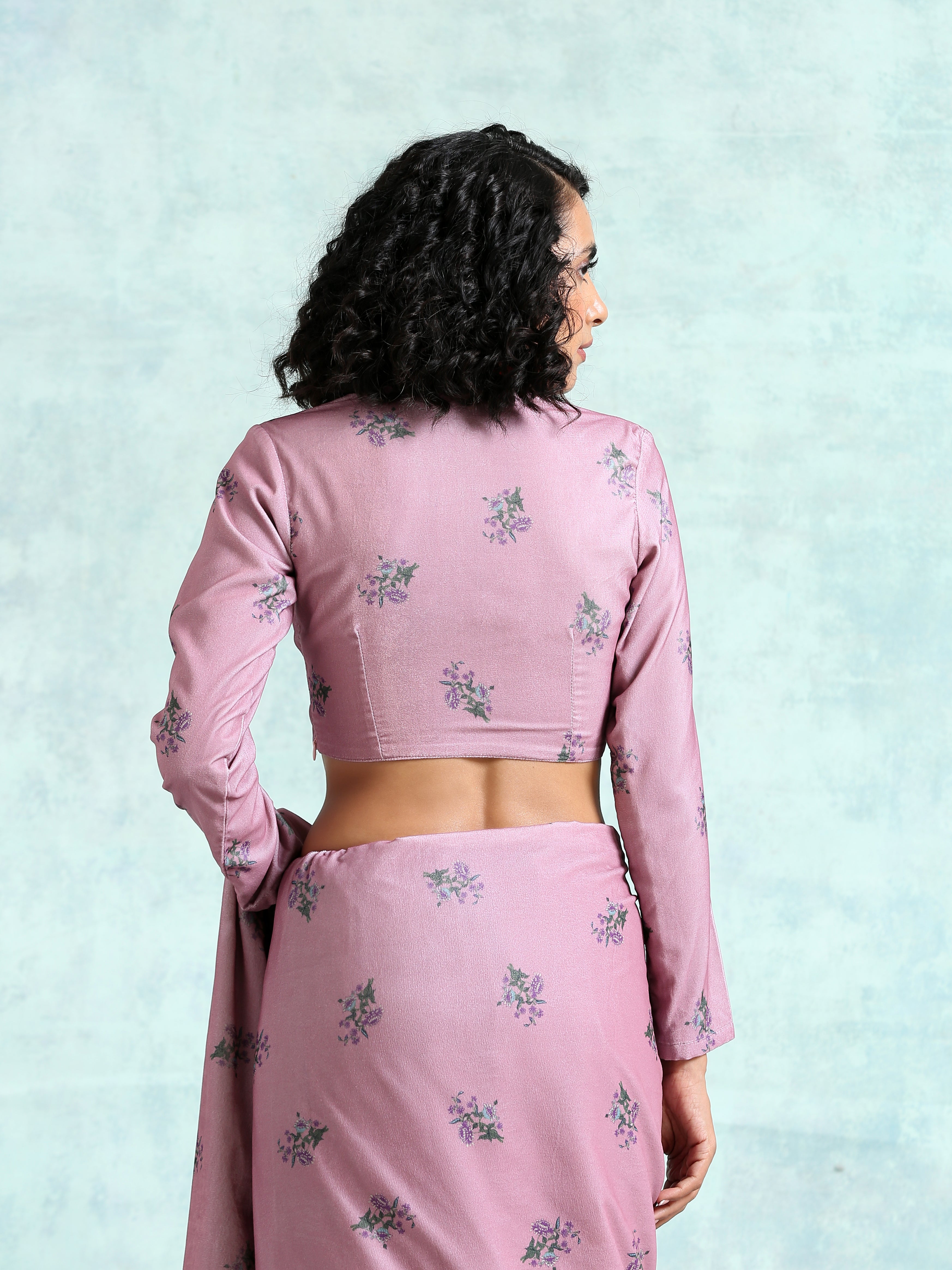 trueBrowns Light Mauve Printed Velvet Blouse | Grocsy