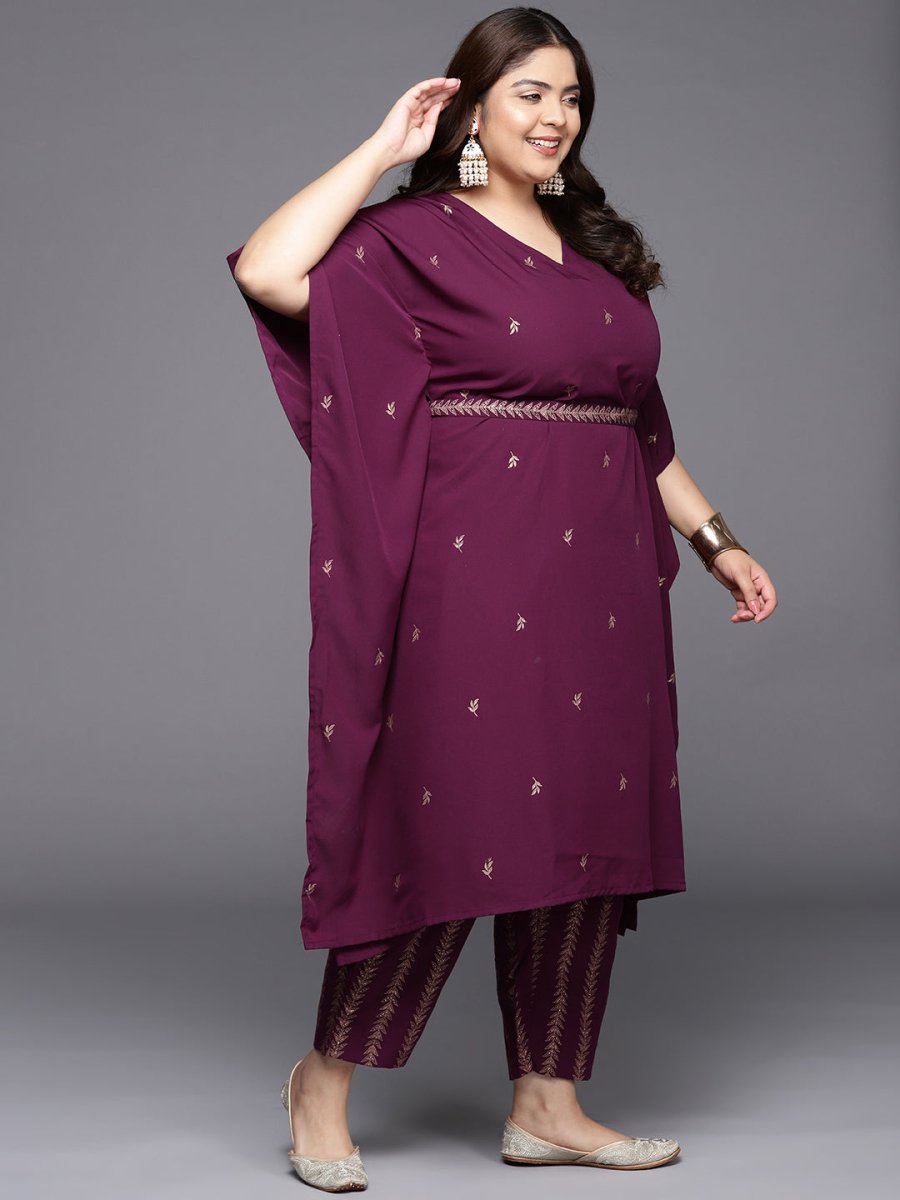 Ahalyaa Plus Size Floral Printed Kaftan Kurta with Trousers | Grocsy