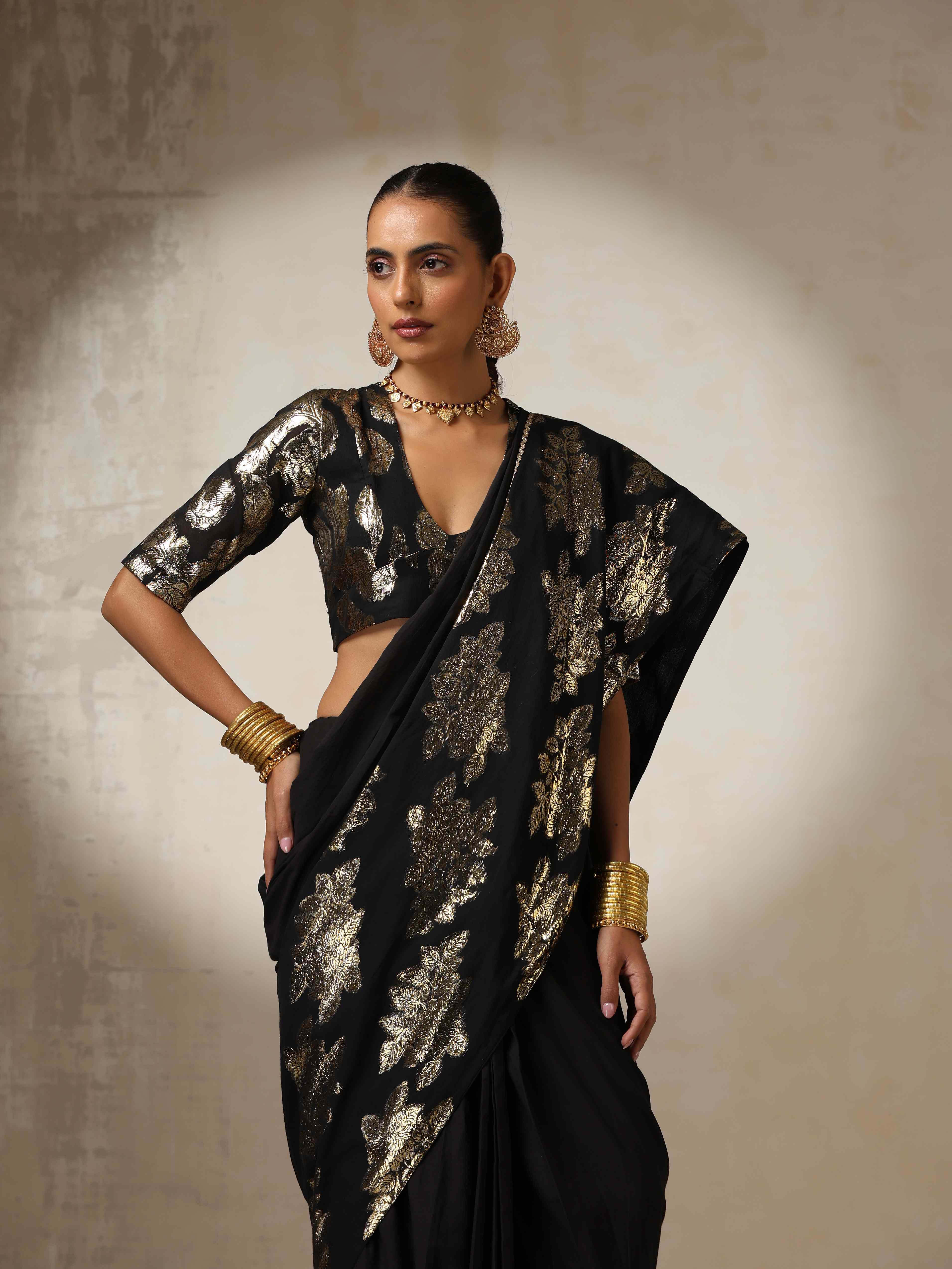 trueBrowns Black Metallic Blouse | Grocsy