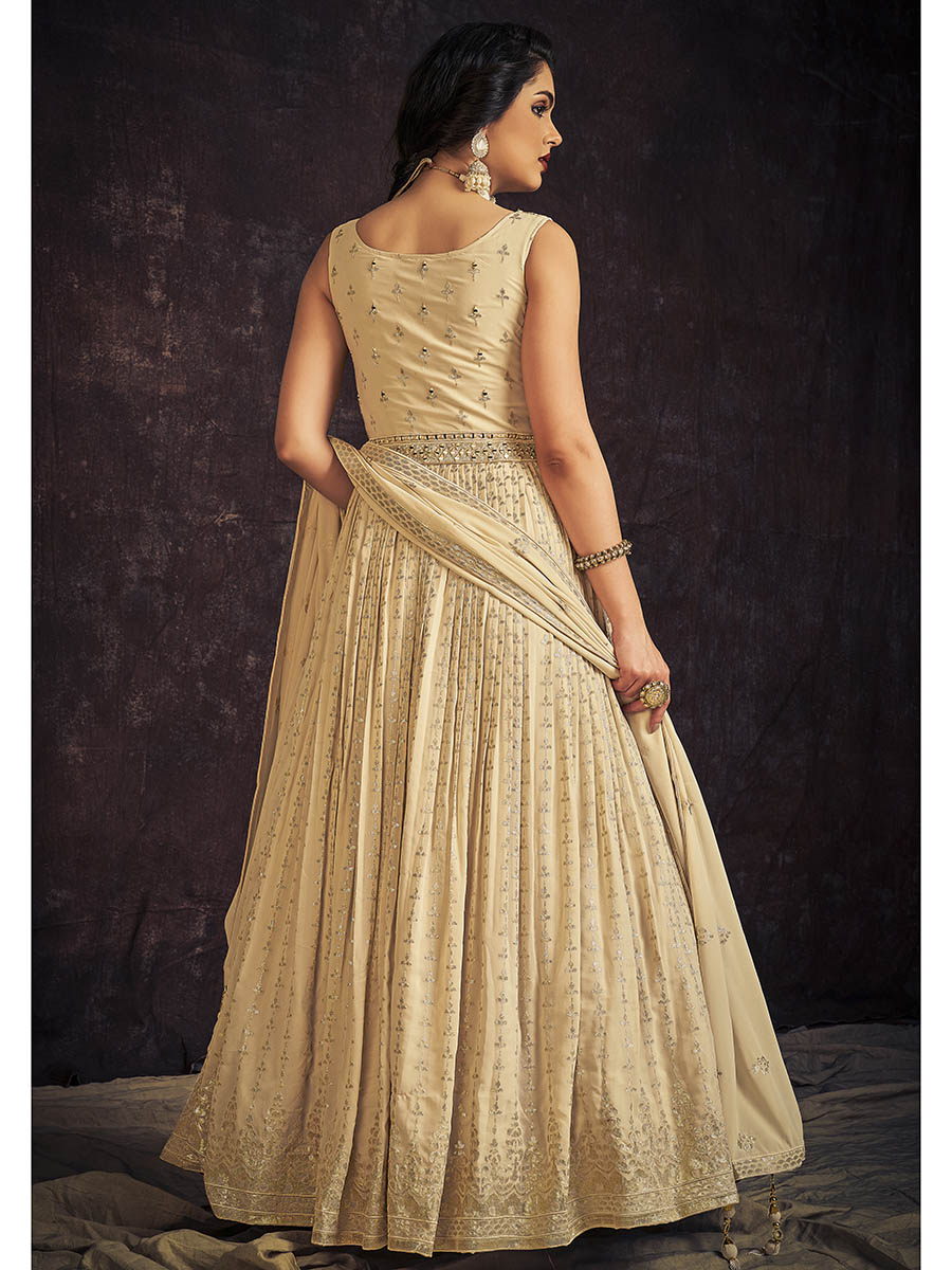 Myra Cream Real Georgette Designer Gown Style Suit | Grocsy