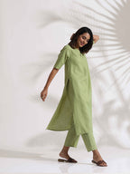 trueBrowns Green Slub Kurta Set | Grocsy