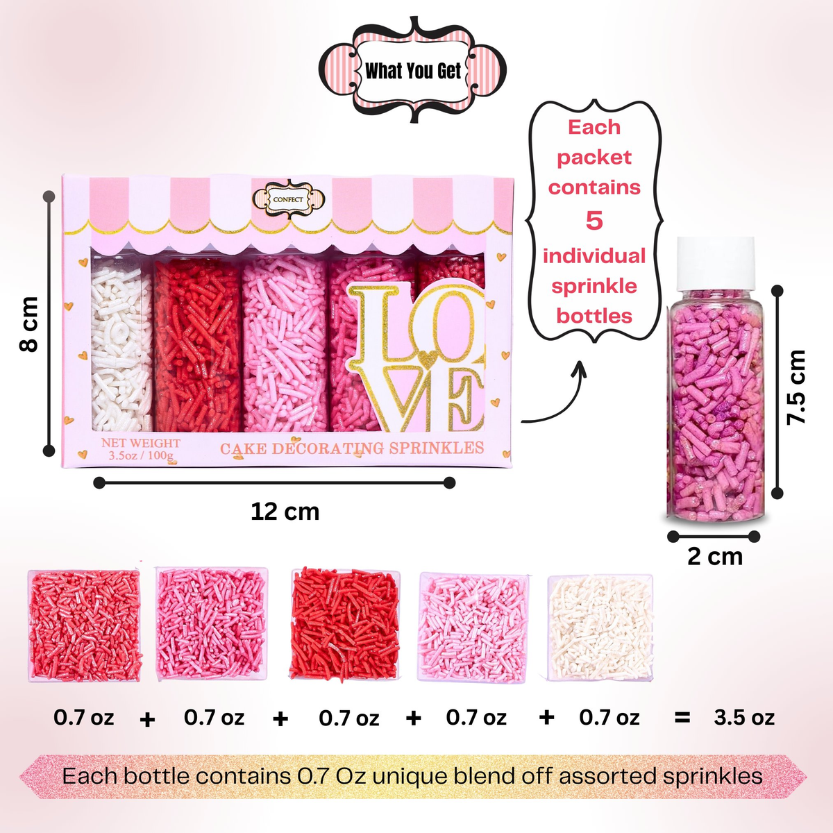 Confect Valentine Sprinkles | 04 Edible Decoration for Baking & Dessert | Grocsy