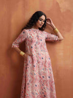 trueBrowns Pink Flared Anarkali Kurta Set | Grocsy