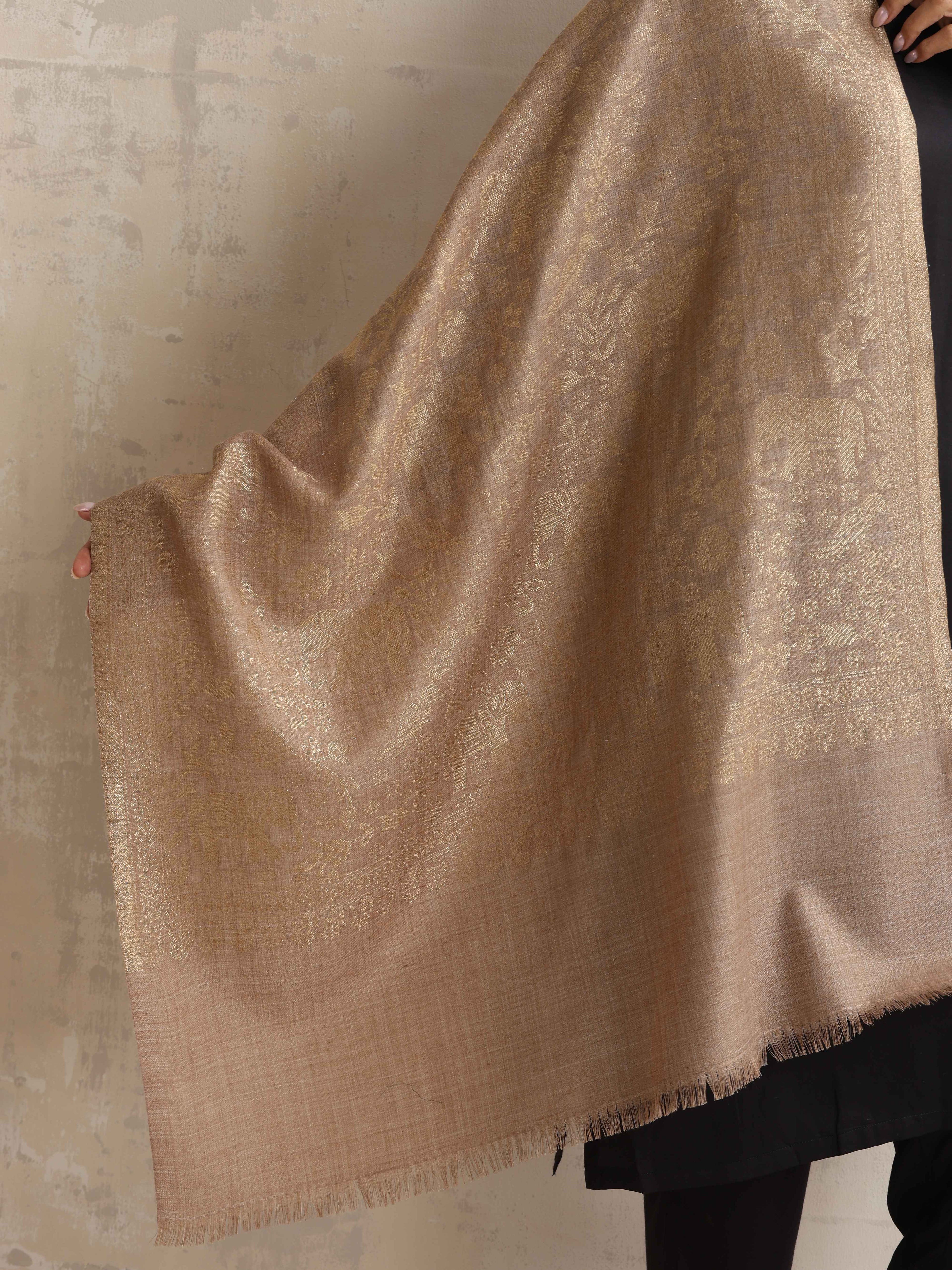trueBrowns Brown Floral Jaal Woollen Stole | Grocsy