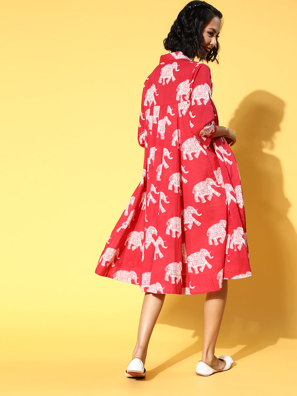 InWeave Red Elephant Flared Dress | Grocsy