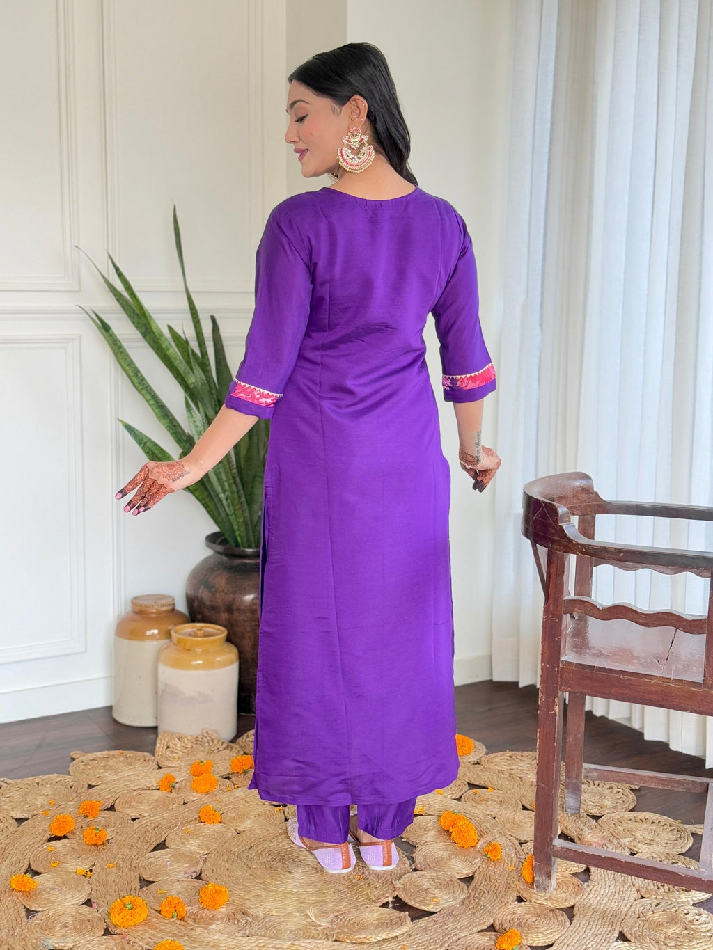 The52 Women's Beautiful Roman Silk Embroidered Straight Kurta with Pant And Dupatta Set | Grocsy