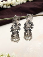 trueBrowns Silver Tone Floral Jhumka Earrings | Grocsy