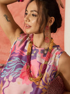 InWeave Purple Floral Peach Asymmetrical Dress | Grocsy