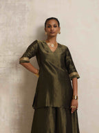 trueBrowns Olive Green Tissue Sharara Set | Grocsy