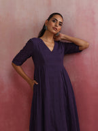 trueBrowns Purple Cotton Dobby Dress | Grocsy
