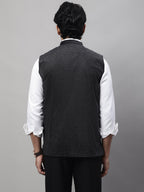 Even Apparels Men's Black Nehru Jacket With Welt Pockets | Grocsy