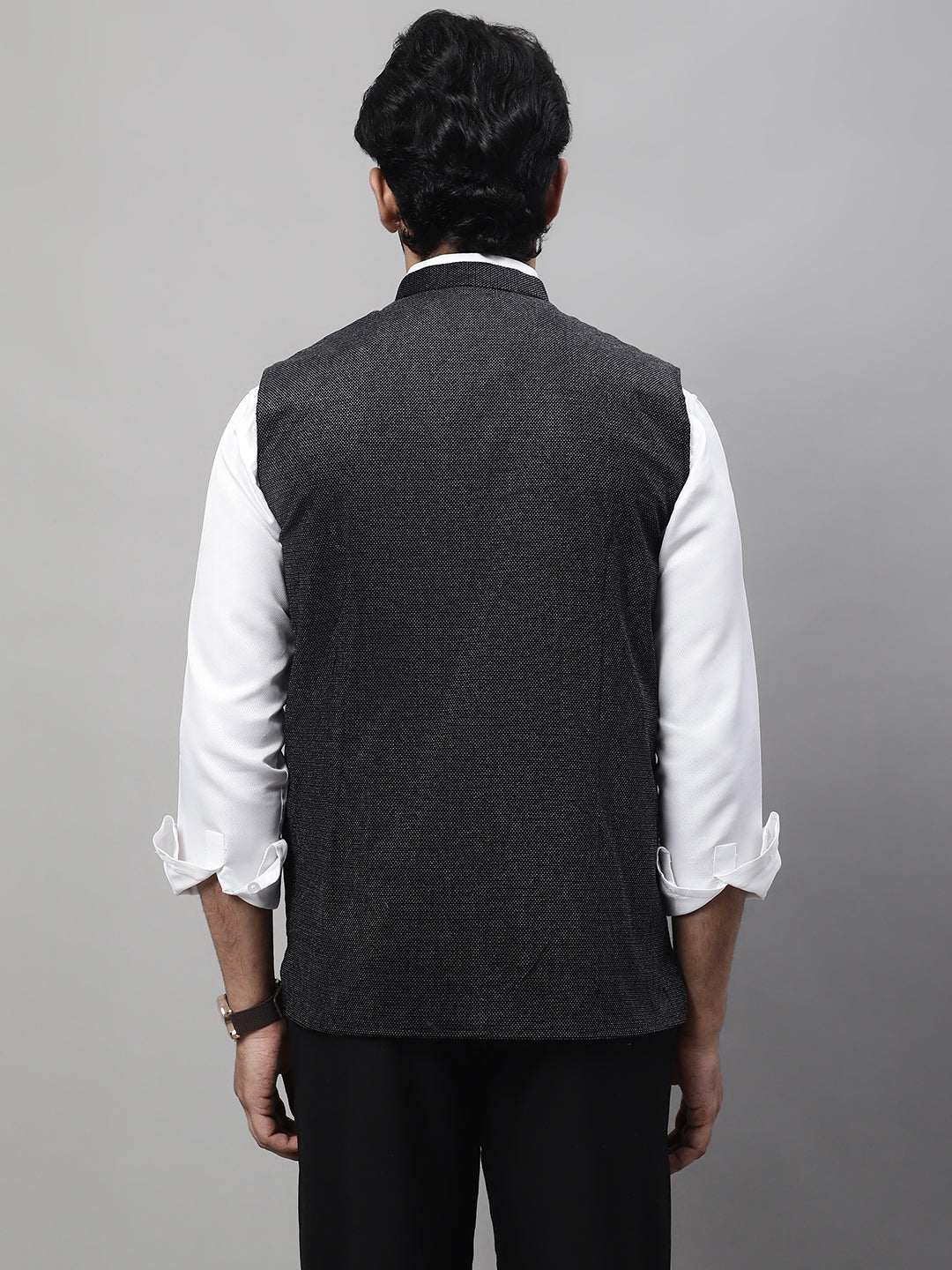 Even Apparels Men's Black Nehru Jacket With Welt Pockets | Grocsy