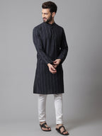 Even Apparels Black Pure Cotton Kurta With Band Collar | Grocsy