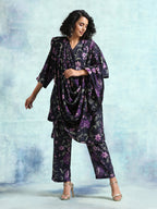 trueBrowns Black Printed Velvet Shawl | Grocsy