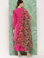 InWeave Women's Magenta Tie Up Kurta Set W Camel Brown Or Dupatta | Grocsy