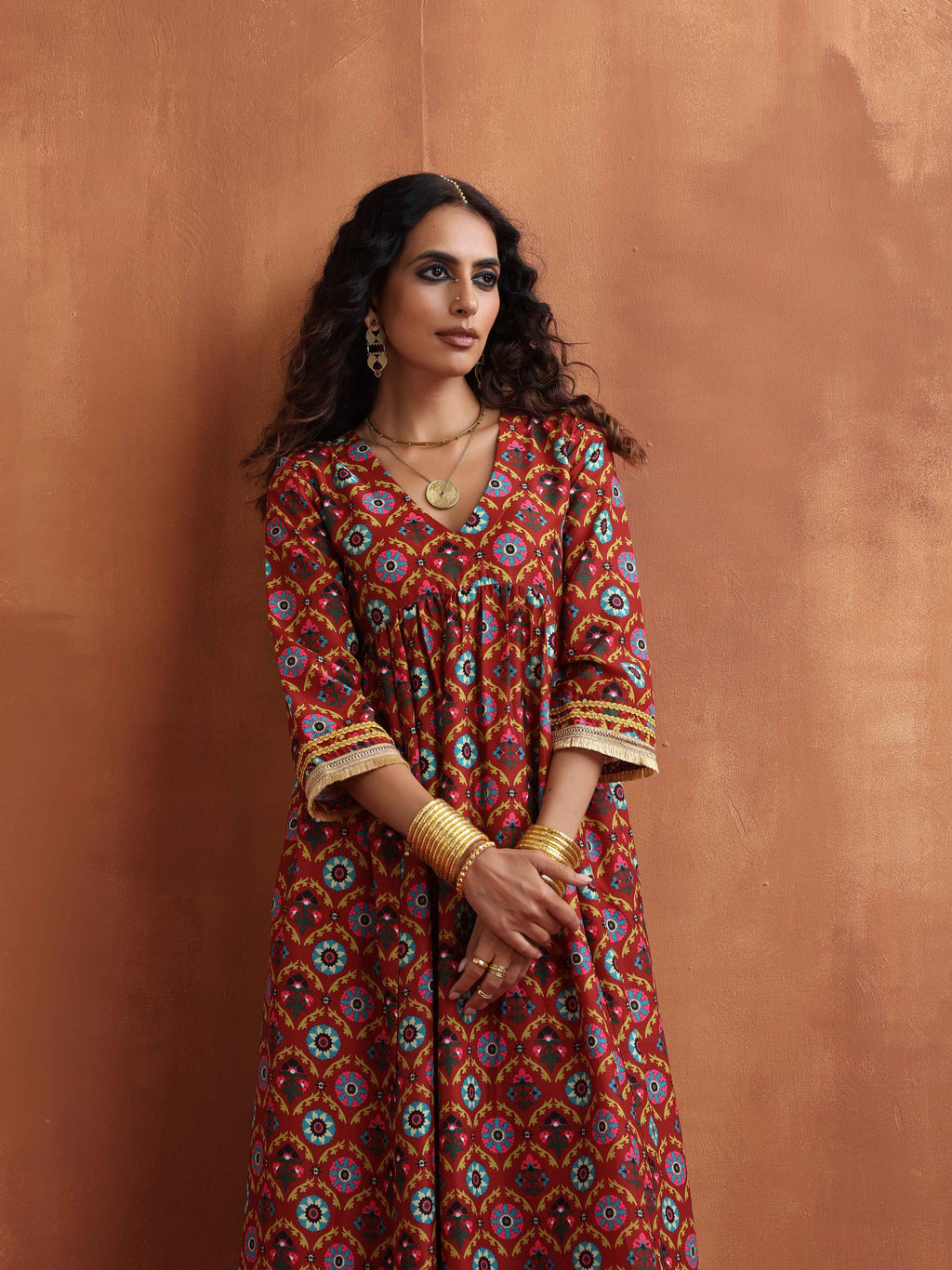 trueBrowns Maroon Flared Anarkali Kurta Set | Grocsy