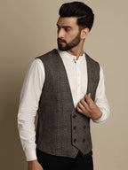 Even Apparels Men's Brown Double Breast Waistcoat | Grocsy