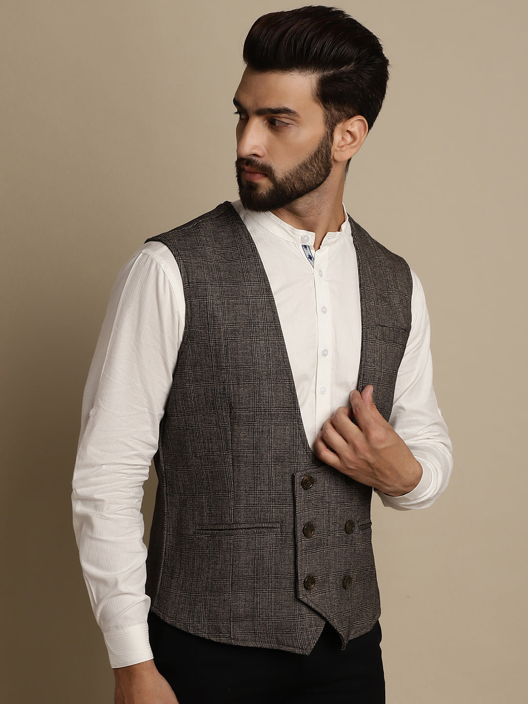Even Apparels Men's Brown Double Breast Waistcoat | Grocsy