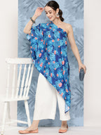 InWeave Women's Blue Pink Japanese Art Oneshoulder Top | Grocsy