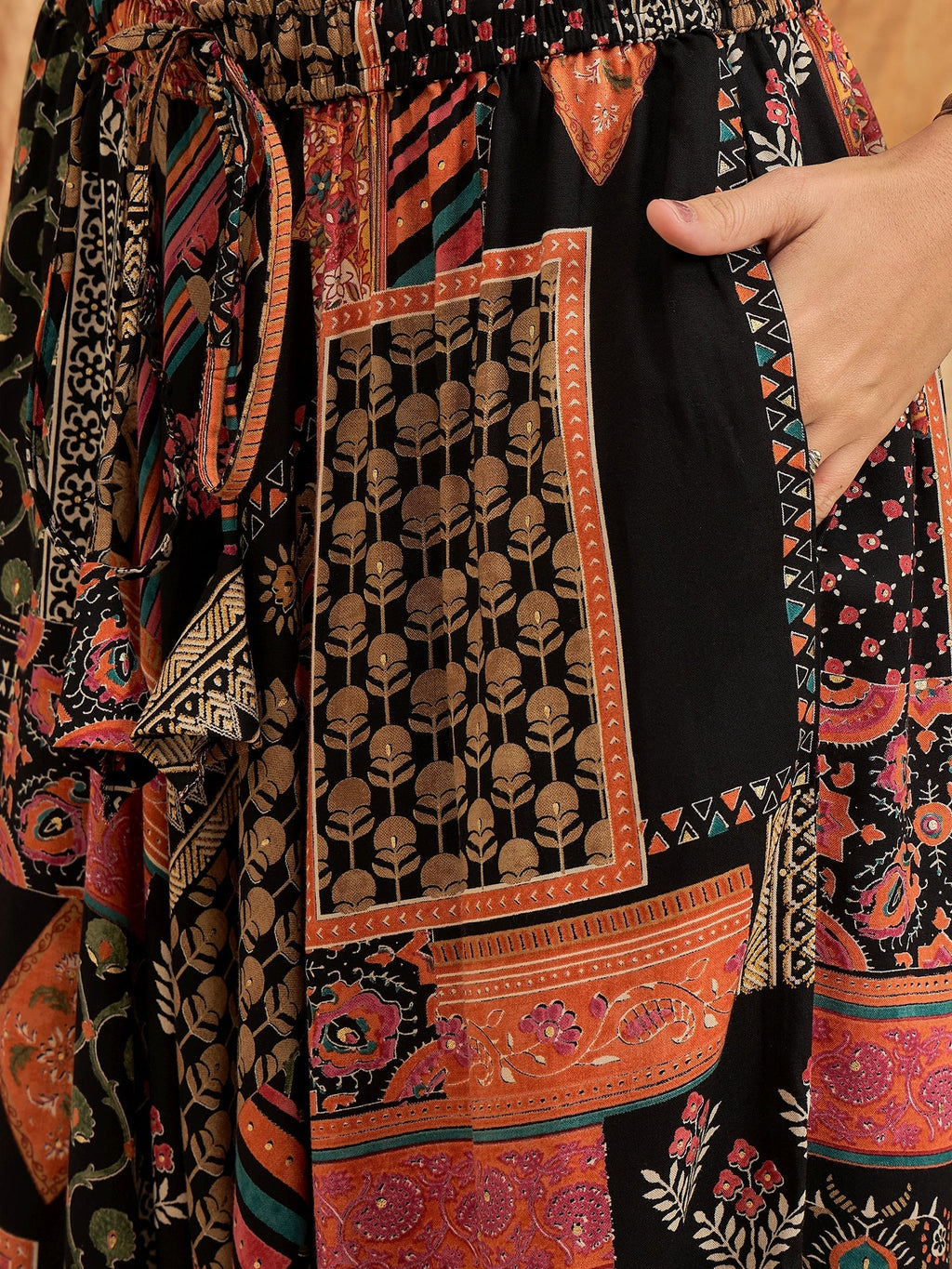 InWeave Black Multi Ethnic Harem Pant | Grocsy