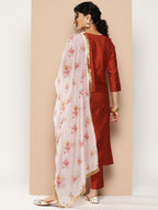 KSUT (House of Varanga) Embroidered Kurta Paired With Pant And Printed Dupatta With Zari Fringes | Grocsy