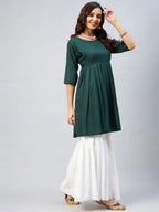 InWeave Women's Dark Green Short Anarkali Kurta | Grocsy