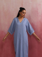trueBrowns Sky Blue Cotton Dobby Dress | Grocsy