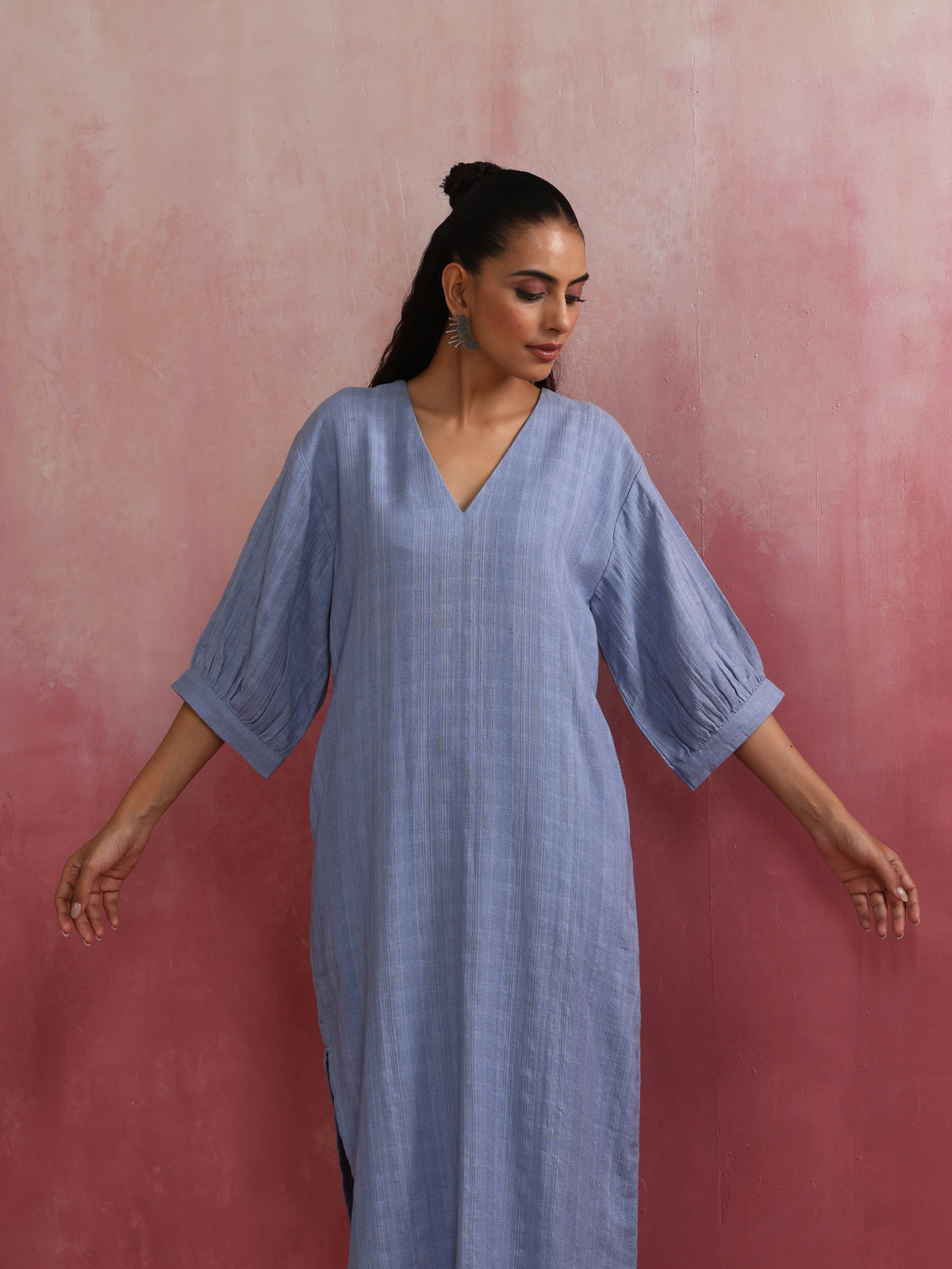 trueBrowns Sky Blue Cotton Dobby Dress | Grocsy