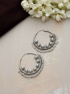 trueBrowns Silver Tone Pearl Hoop Earrings | Grocsy