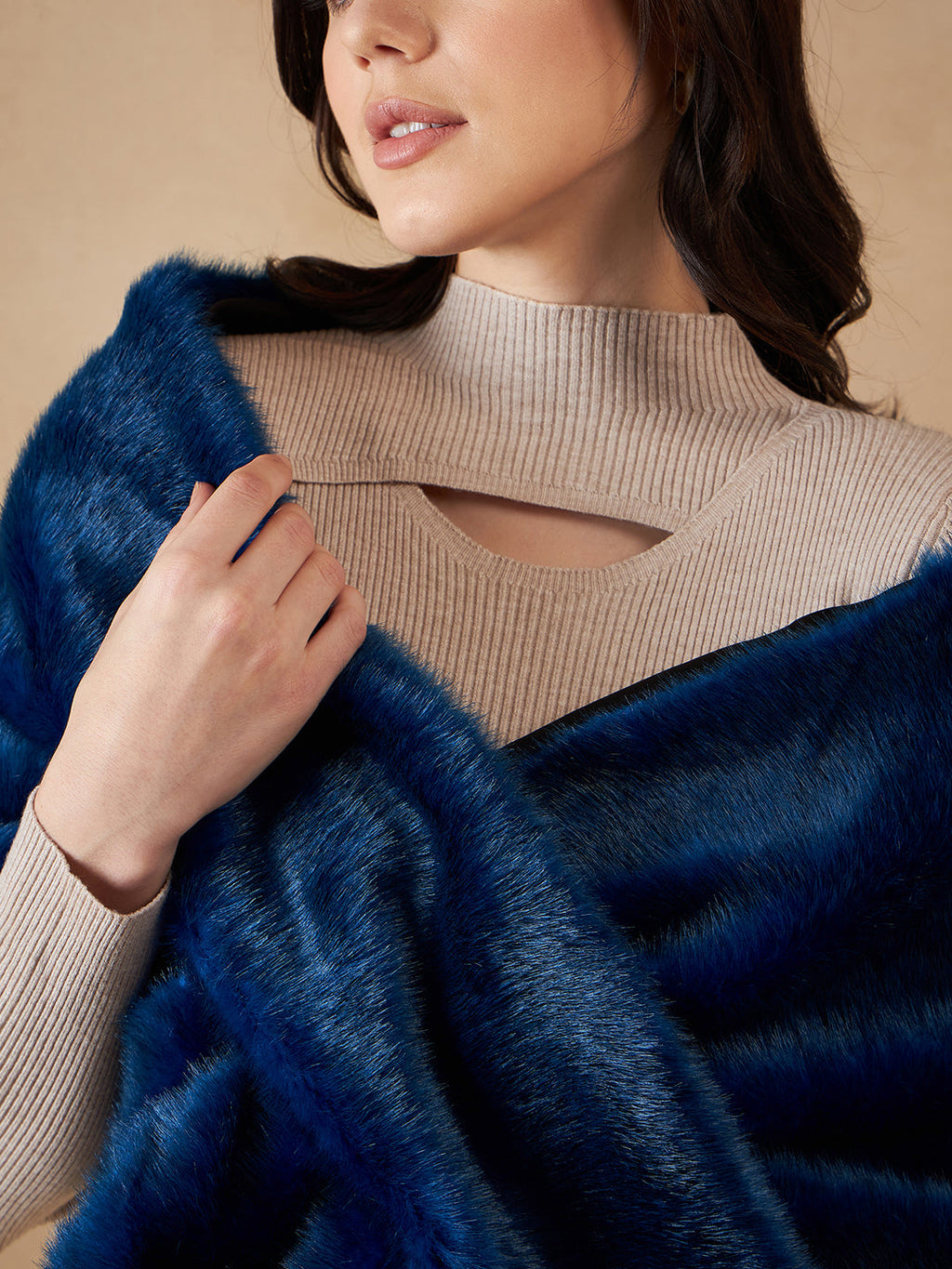 InWeave Women's Royal Blue Long Faux Fur Cape | Grocsy