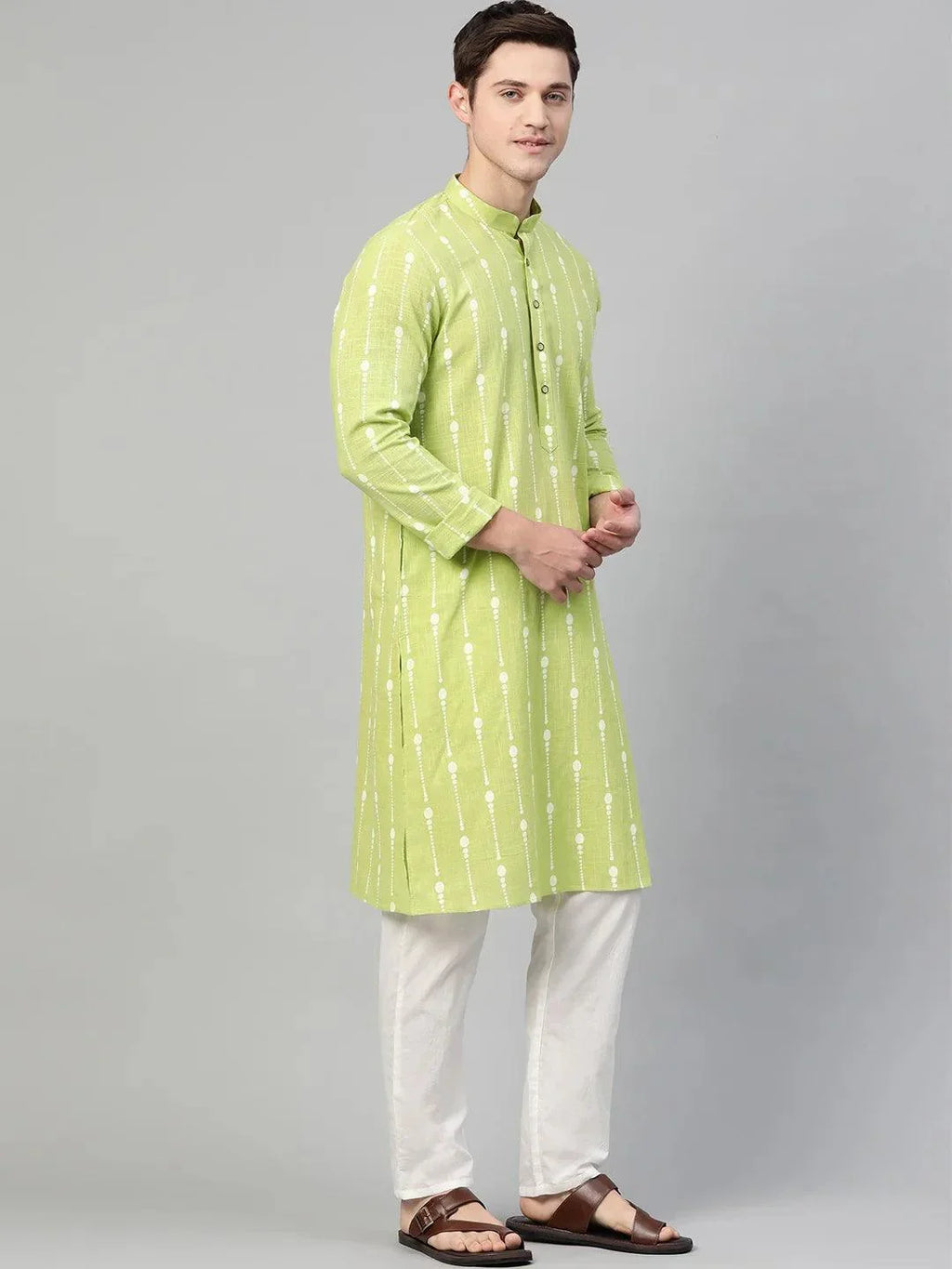 Fabmade Lime Green And White Printed Straight Kurta | Grocsy