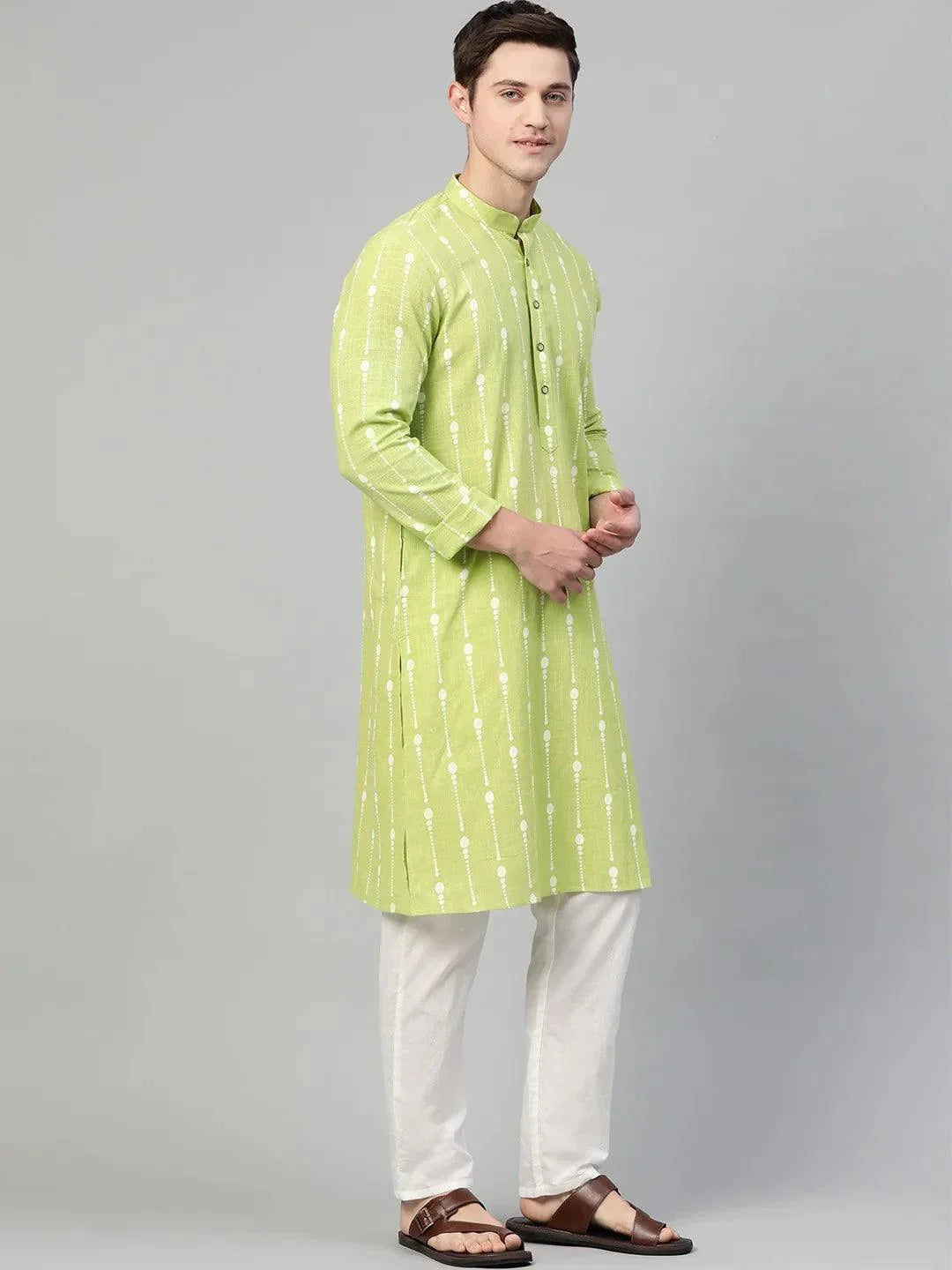 Fabmade Lime Green And White Printed Straight Kurta | Grocsy