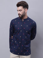 Even Apparels Blue Pure Cotton Short Kurta With Band Collar | Grocsy