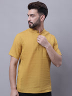 Even Apparels Yellow Pure Cotton Short Sleeves Kurta With Band Collar | Grocsy
