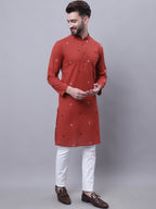 Even Apparels Rust Pure Cotton Kurta With Band Collar | Grocsy