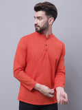 Even Apparels Orange Pure Cotton Short Kurta With Band Collar | Grocsy