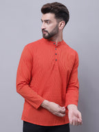 Even Apparels Orange Pure Cotton Short Kurta With Band Collar | Grocsy