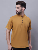 Even Apparels Brown Pure Cotton Short Kurta With Band Collar | Grocsy