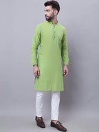 Even Apparels Green Pure Cotton Kurta With Band Collar | Grocsy